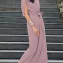 KOH KOH Womens Long Semi-Formal Short Sleeve V-Neck Floor Length Maxi Dress Gown (Pink, XL)