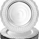 Dicunoy 12 Pack Charger Plates, 13 Inch Plastic Silver Dinner Under Plates, Round Server Ware Charger Service Base Beaded Rim, Serving Trays for Wedding, Party, Christmas Dinner