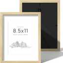 Picrit 8.5 by 11 Picture Frame Natural Wood Set of 2, Solid Wood and Black Backboard, Displays 6x8 with Mat or 8.5x11 Without Mat, Tabletop & Wall Mounted, Multi-Piece Wall Gallery Photo Frames for Home Decor, Oak Wood Grain
