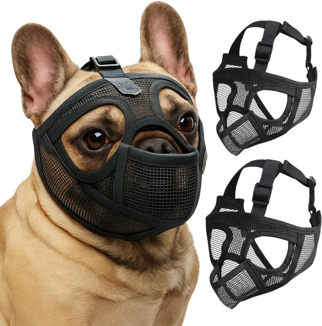 2 Pcs Short Snout Dog Muzzle for French Bulldog Muzzle Soft Mesh for English Bulldog Shih Tzu Pug Small Dogs Design Prevent Biting Eating and Barking Easy to Drink Groom and Feed[S]