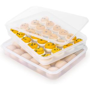 Deviled Egg Containers with Lid, (Set of 2), Stackable Deviled Egg Carrier for 48 Eggs, Clear Egg Holder for Fridge with Lid, Portable Plastic Deviled Egg Tray for Party, Easter Eggs Tray