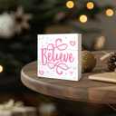 Wooden Box Signs: Believe, Merry Christmas, Perfect Pink & Red Decorations - 5x5 Inch, Great Gifts for Her