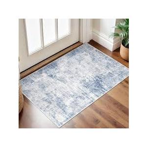 Small Abstract Area Rug 3x2 Ft Entryway Rugs Washable Door Mat Indoor Entrance, Rubber Backed Throw Rugs, Printed Non Slip Floor Carpet for Foyer Front Door Sink, Light Blue Grey