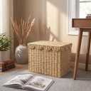 Rattanzenith Scalloped Woven Storage Basket with Lid, Foldable, Small