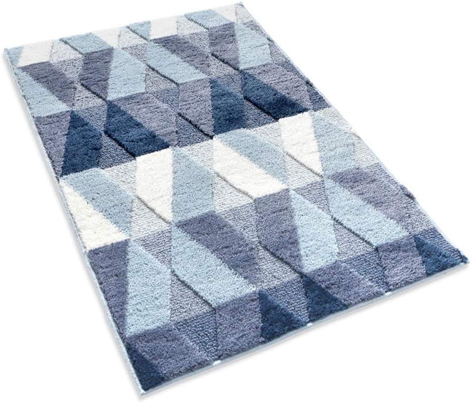 Tiita Bath Rugs for Bathroom 24" x 36" Non-Slip Blue Bath Mats Machine Washable Absorbent Shaggy Floor Foot Mat Microfiber Striped Pad Shower Rug