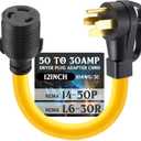 RV Generator Welder Adapter Compatible with NEMA 14-50P to L6-30R 50A 4 Prong Male Plug to 30A 3 Prong Locking Female Receptacle Dryer EV Charger Power Adapter STW 10 AWG, 1FT, ETL Listed