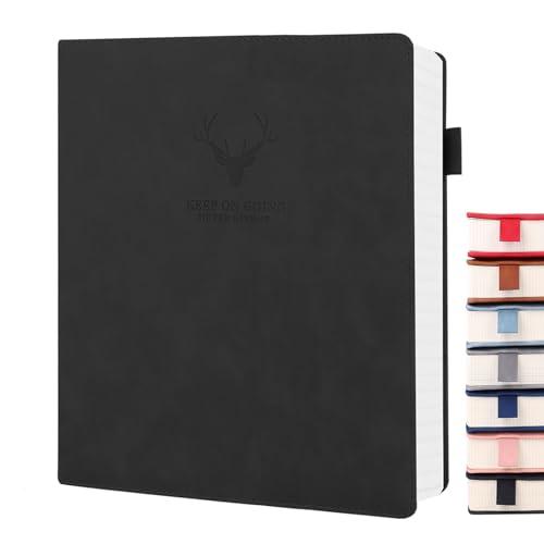UIRIO Thick Journaling Notebook (Black) - 360 Pages A4 Daily Journal Lined Paper - Wide Ruled Notebooks for Work, Writing, School, Men, Women, Dairy