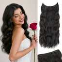 Halo Hair Extensions with Invisible Wire 20 Inch Natural Black Hair Extensions with 4 Secure Clips Wavy Synthetic Hair extensions for Women Daily Part Use