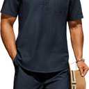 COOFANDY Men's 2 Piece Cotton Linen Sets Summer Beach Outfits Casual Short Sleeve Henley Shirts and Vacation Shorts (XL)