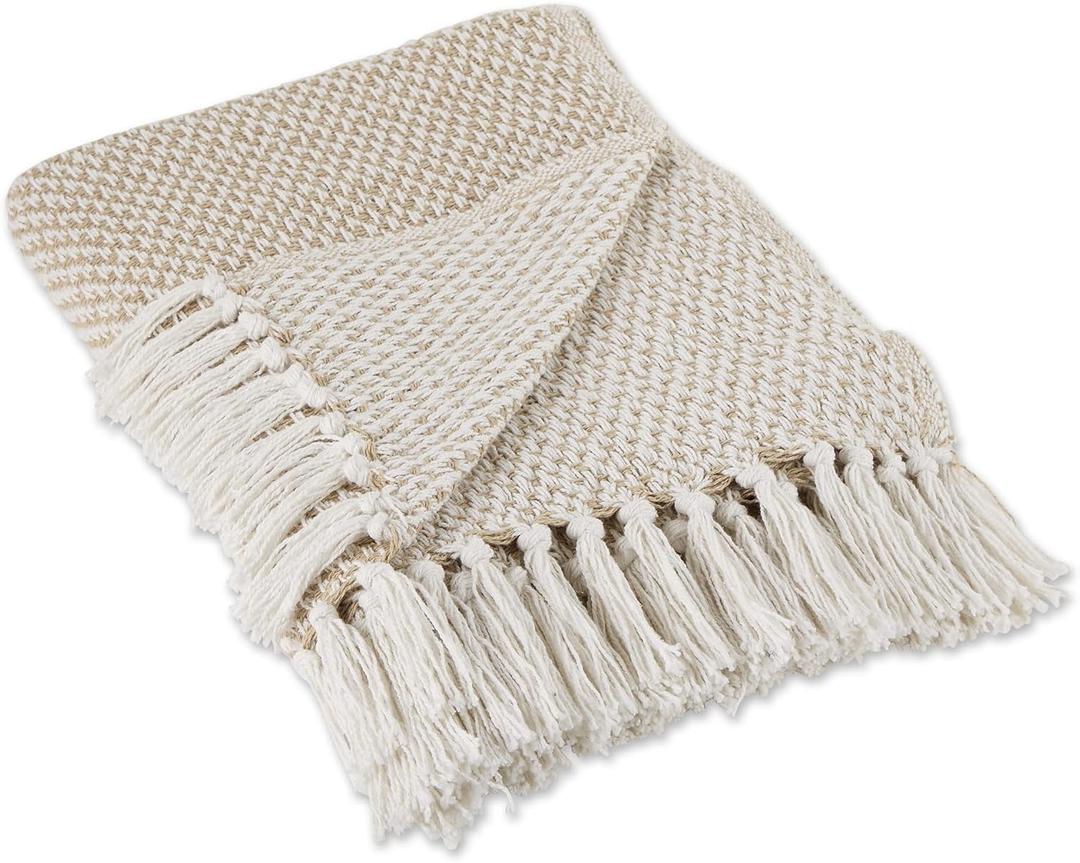 DII Woven Throw Collection 100% Cotton, Basketweave, 50x60, Stone