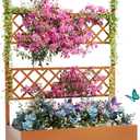 Kinchox Metal Raised Garden Bed with Trellis Outdoor Metal Planter Box with Planting Pockets Garden Box for Climbing Plants Privacy Planters for Patio