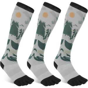 likloks Compression Toe Socks for Men & Women Over-The-Calf (OCT) Athletic Running Printed Socks with Toes (3 Pairs) (S)