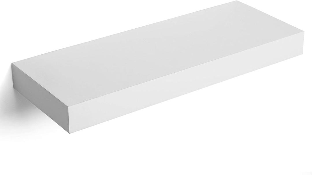 SONGMICS Floating Shelf, Wall Shelf 15.7 Inches, with Metal Bracket for Easy Installation, Display Trinkets, Picture Frames, Potted Plants, in The Living Room, Entryway, Bedroom, White ULWS14WT