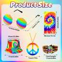6 Pcs Hippie Costume Set for Men 60s 70s Outfit Colorful Tie-Dye T-shirt Hat Headband Peace Necklace for Theme Party (XL)