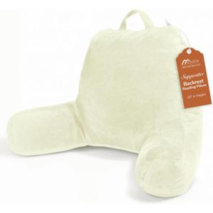 Sasttie Reading Pillow, Velvet Back Pillow for Bed Sitting Up, Adult Back-Rest Support Cushion with Arms for Sit Up on Couch, Sofa, and Floor, Dorm Essentials, Reading Accessories, Cream (18-Inch))