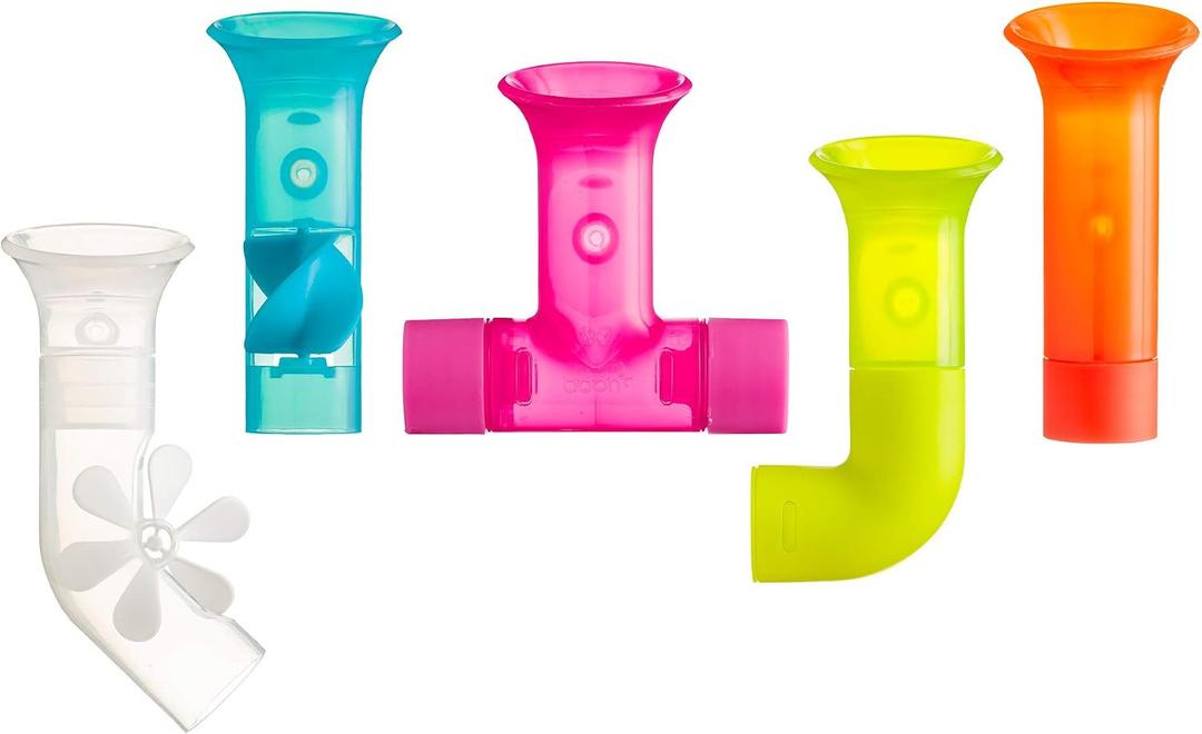 Boon Pipes Toddler Bath Toys - Interactive Toddler Sensory Toys - Suction Bath Toys for Hand Eye Coordination and Fine Motor Skills - Multicolored - 5 Count- Ages 12 Months and Up