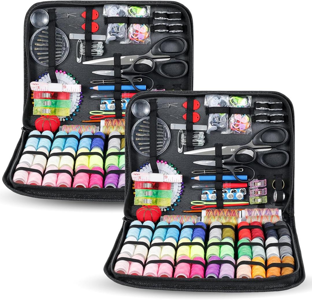 YMKWZ 206 Pcs Sewing Kit with Storage Bag Complete Needle and Thread Kit Basic Sewing Starter Set Portable Sewing Repair Kit Hand Beginner Sewing Kit DIY Sewing Supplies for Adults (2pack)
