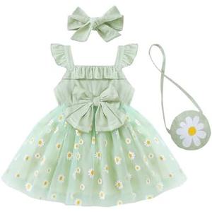 Renotemy Toddler Baby Flower Girl Dress Summer Boho Fairy Tutu Tulle Dresses Princess Wedding Party Dress for Girls 18-24 Month
