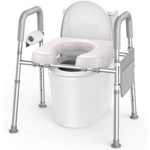 KEKOY Toilet Seat Risers for Seniors with Handles, Adjustable Height and Width Elevated Toilet Seat, Tool-Free Assembly Padded Seat for Elderly Handicap, Fits Most Round and Elongated Toilets, Grey