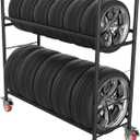 TONGMO Tire Storage Rack with Protective Cover - Adjustable Metal Tire Rack for Indoor/Outdoor Use - 58" H x 55.5" W x 17.5" D (55in)