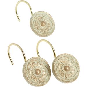 Carnation Home Fashions Provincial Ceramic Resin Shower Curtain Hook, Brushed Gold,Set of 12
