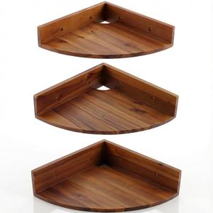 Demigo Corner Shelf Wall Mount Set of 3, Solid Acacia Wood Round Floating Corner Shelves for Storage and Display, Hanging Wood Shelves for Bedroom, Kitchen, Living Room, Bathroom (Brown)