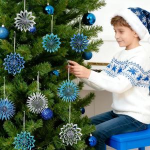2 x Paper Jazz Blue Ornaments for Christmas Tree, 9pcs White Paper Snowflake Hanging Decorations,3D Navy Blue Christmas Decoration Indoor Outdoor for Xmas Party New Year Porch Winter Wonderland.