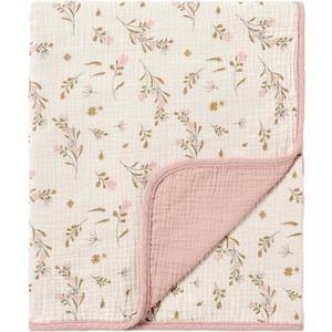 CREVENT 40''X40'' 100% Organic Cotton Muslin Baby Blanket for Newborns, Essential for Baby Shower Birthday Gift - Flower 100X100cm