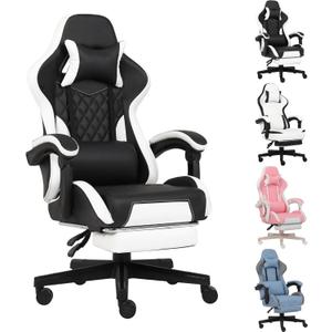 Ergonomic Gaming Chair with Footrest,Big and Tall Gaming Chairs for Adults,Computer Game Chair with Lumbar Support,Backrest Adjustable Height Swivel Gamer Chairs,Black