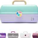 Caboodles On-The-Go Girl Makeup Box, Seafoam on Lavender, Hard Plastic Makeup Organizer Box, Built-In Mirror, Secure Latch for Safe Travel, Spacious Storage for Large Items