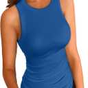 VICHYIE Women Tank Tops Summer Sleeveless Basic Cami Top Shirt Slim Knit Ribbed Racerback Blouses (Medium, Blue)