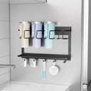 Abiglifty Water Bottle Organizer Holder, Magnetic Stanley Cup Rack with 5 Hooks 30/40 oz,No Drill Strong Magnetic and Wall Mount Tumbler Holder Organizer for Fridge,Black