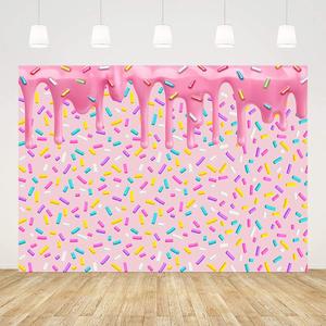 7x5ft Pink Girl Donut Grow Up Party Backdrop Dripping Cream Colorful Confetti Photo Background Happy Birthday Party Decorations Banner Cake Table Decor Props Vinyl