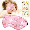 Sleep Mask for Kids - Silk Eye Mask for Sleeping Cute Cartoon Kids Sleep Mask for Boys Girls Teens Soft Smooth Adjustable Straps Silk Kids Eye Cover, PK Rainbow Unicorn