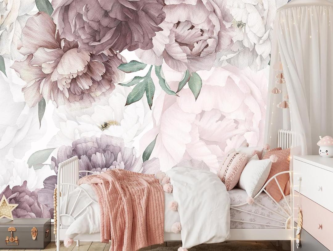 Vintage Floral Wallpaper Peel and Stick Watercolor Peony Self Adhesive Wall Mural for Living Room and Bedroom 82"x57" (ZZ-015)