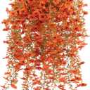 6 Pcs Artificial Hanging Mums Flowers Outdoor, Orange UV Resistant Fake Hanging Fall Plants for Outdoor Planter Patio Front Door Window Autumn Decoration (6, Orange)