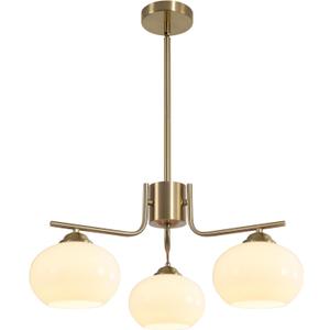 KCO Lighting Mid Century Modern Globe Pendant Light 3-Light Milk Glass Chandelier Gold Sputnik Chandelier Light Fixture Brushed Brass Pendant Lighting for Kitchen Island (3-Light)
