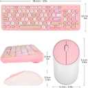 Wireless Keyboard and Mouse Combo, Retro Typewriter Keyboard with Round Keycaps, 2.4GHz USB Cute Wireless Keyboard Mouse for Computer, Desktop, Laptop and Computer (Pink-Colorful)
