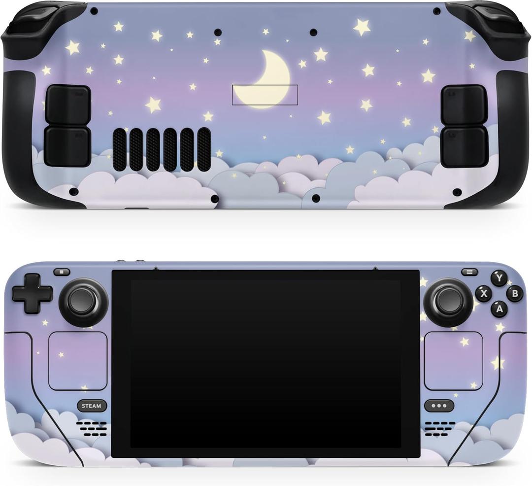 TACKY DESIGN Clouds Skin Compatible with Steam Deck - Premium 3M Vinyl Decal, Cute Full Wrap Purple Sky Moon Cover