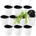 Yungyan 10 Sets 5" Self Watering Hanging Planter White Lazy Flower Pots Plastic Wall Propagation Window Wall Mount Planter with Hooks and Absorbent Cotton Ropes for Indoor Succulent Plants