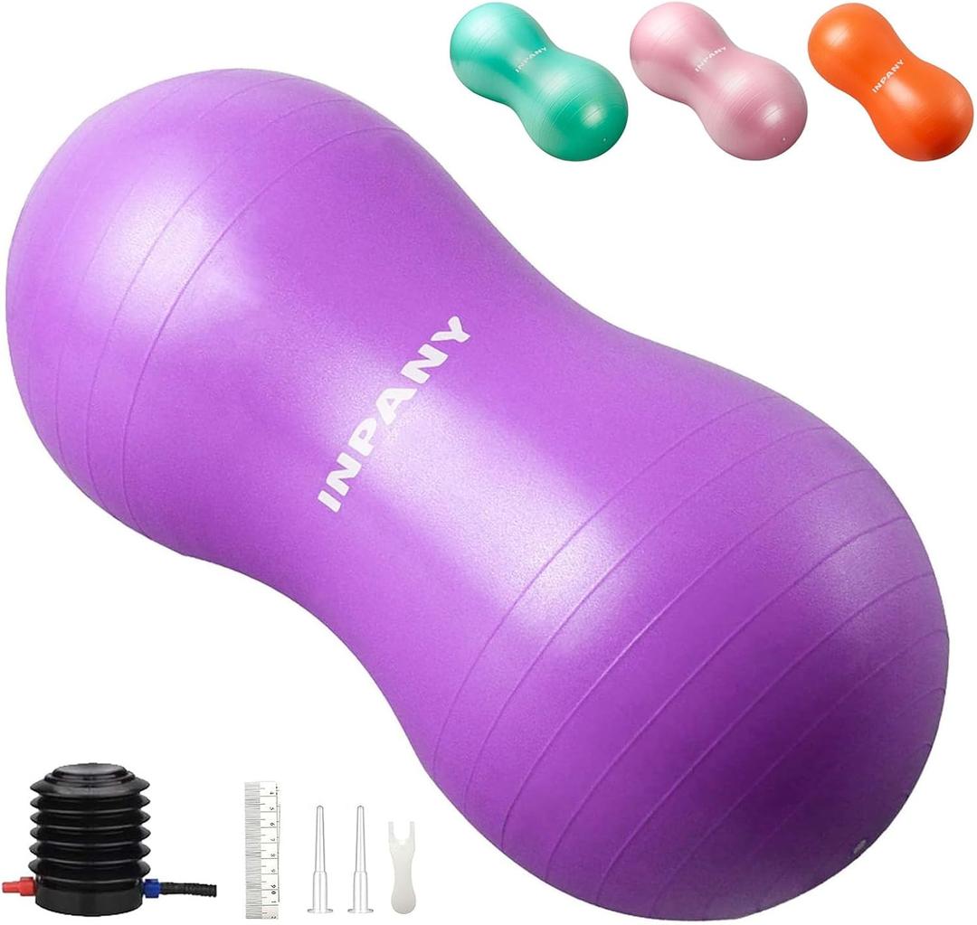 INPANY Peanut Ball - Anti Burst Exercise Ball for Labor Birthing, Physical Therapy for Kids, Core Strength, Home & Gym Fitness (Include Pump) Purple