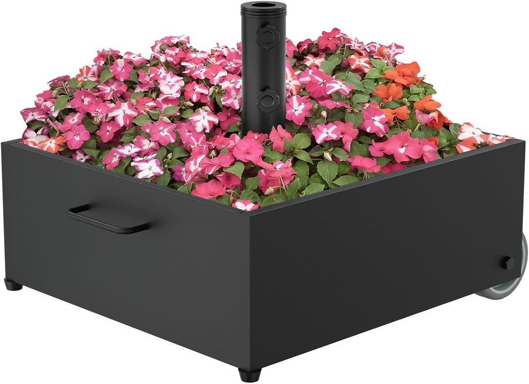 Heavy-Duty Umbrella Base with Wheels,150lb Capacity Fillable Planter Umbrella Stand, Rust-proof Steel Umbrella Holder with Handle & Anti-Collapse Pads, for Outdoor, Patio, Garden, Deck, Poolside, Lawn