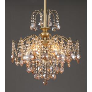 Q&S Modern Gold Crystal Chandelier Amber Crystal Pendant Light 6 Lights for Bedroom Dining Room Entryway Hallway Office Bathroom UL Listed