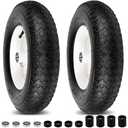 4.80/4.00-8" Wheelbarrow Tubed Tires and Wheels, 16" Universal Fit Pneumatic Tires with 3/4" or 5/8" Bearing, 3"-7" Hub, Adapter Kit Hand Truck Wheels Replacement for Garden Trailer, Wagons, 2 PCS