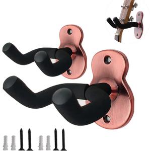 Wall Guitar Hanger 2 Pack Ajustable Guitar Holder Secure and Stylish for Acoustic Electric Bass Guitar Wall Mount Metal Holder(2 Pack-Red Bronze)