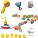 Mostop Toddler Bath Toys for Kids 4-8, Wall Track Buiding Set - Baby Bathtub Toys with Shower Head - Duck Slide Bath Toys - Fun DIY Wall Track Building Set Bathtub Birthday Gift for Boys Girls