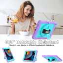 LTROP Case for iPad 9th/ 8th/ 7th Generation (2021/2020/2019), Shockproof 10.2 iPad Cover with Shoulder Strap Pen Holder Swivel Stand, Cyan/Purple