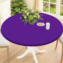 Smiry Round Spandex Tablecloth, Elastic Fitted Washable Tablecloths for 42"-50" Tables, Waterpoof Stretch Picnic Table Cover for Dining, Indoor and Outdoor, Purple, For Up to 42"-50" Round