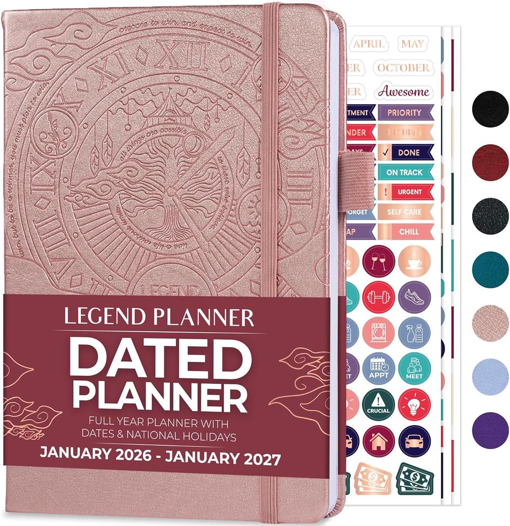 Legend Planner Jan 2026  Jan 2027 Dated Weekly & Monthly Planner to Hit Your Goals, Increase Productivity & Live Happier. Organizer Notebook & Productivity Journal. A5 Hardcover (Rose Gold) (A5 (5.5" x 8.3"))