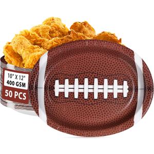 50 Pcs Football Oval Plates 10" x 12" Large Football Paper Plates 400 GSM Disposable Heavy Duty Football Birthday Party Decorations for Football Theme Party Supplies Sports Game Tailgate Party Decor